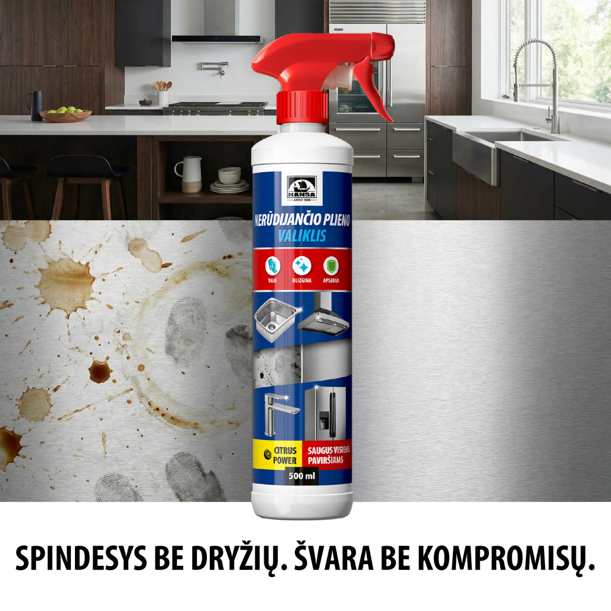 Hansa nerūdijančio plieno valiklis – dėmių ir nešvarumų šalinimui