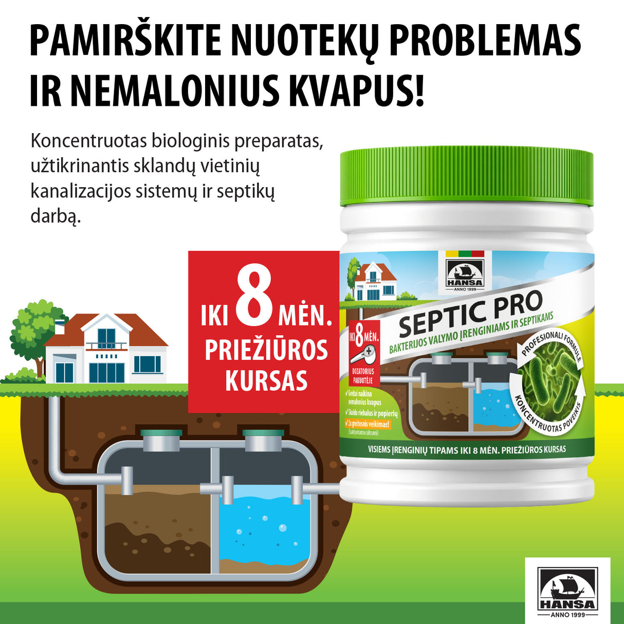 Biologinė priemonė septikams ir nuotekų sistemoms